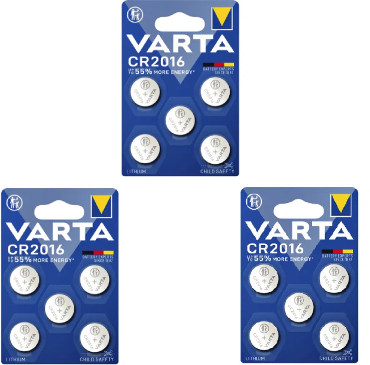 Varta LITHIUM Coin Batterijen CR2016 Blister - 3 x 5 stuks - Voordeelverpakking