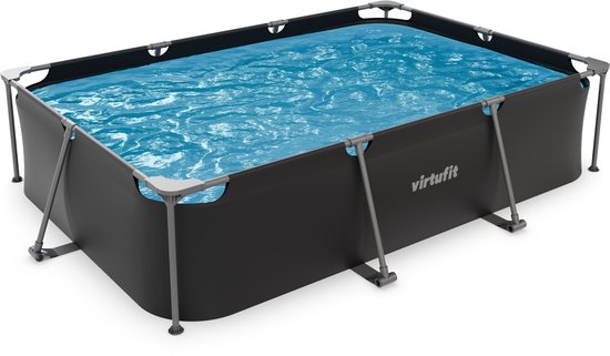 VirtuFit Rechthoekig Zwembad 300 x 210 x 66 cm - Opzetzwembad - Duurzaam & Veilig Stalen Frame - Antraciet