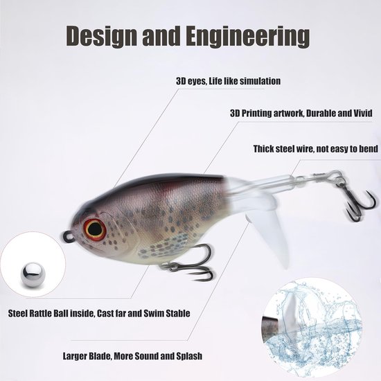 Whopper Plopper Vissen Lokken - Top Water Aas - Vissen Vangen - Ploppend Geluid Staart - 3.74 inch - C-3 — afbeelding 5