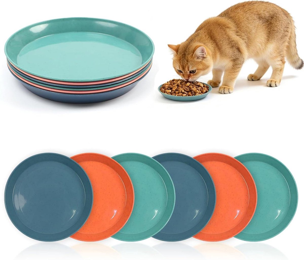 Kattenvoerbakjes - Voerbak plat - Voeding geven - Geen snorharen vermoeidheid - 6 stuks - Multicolor