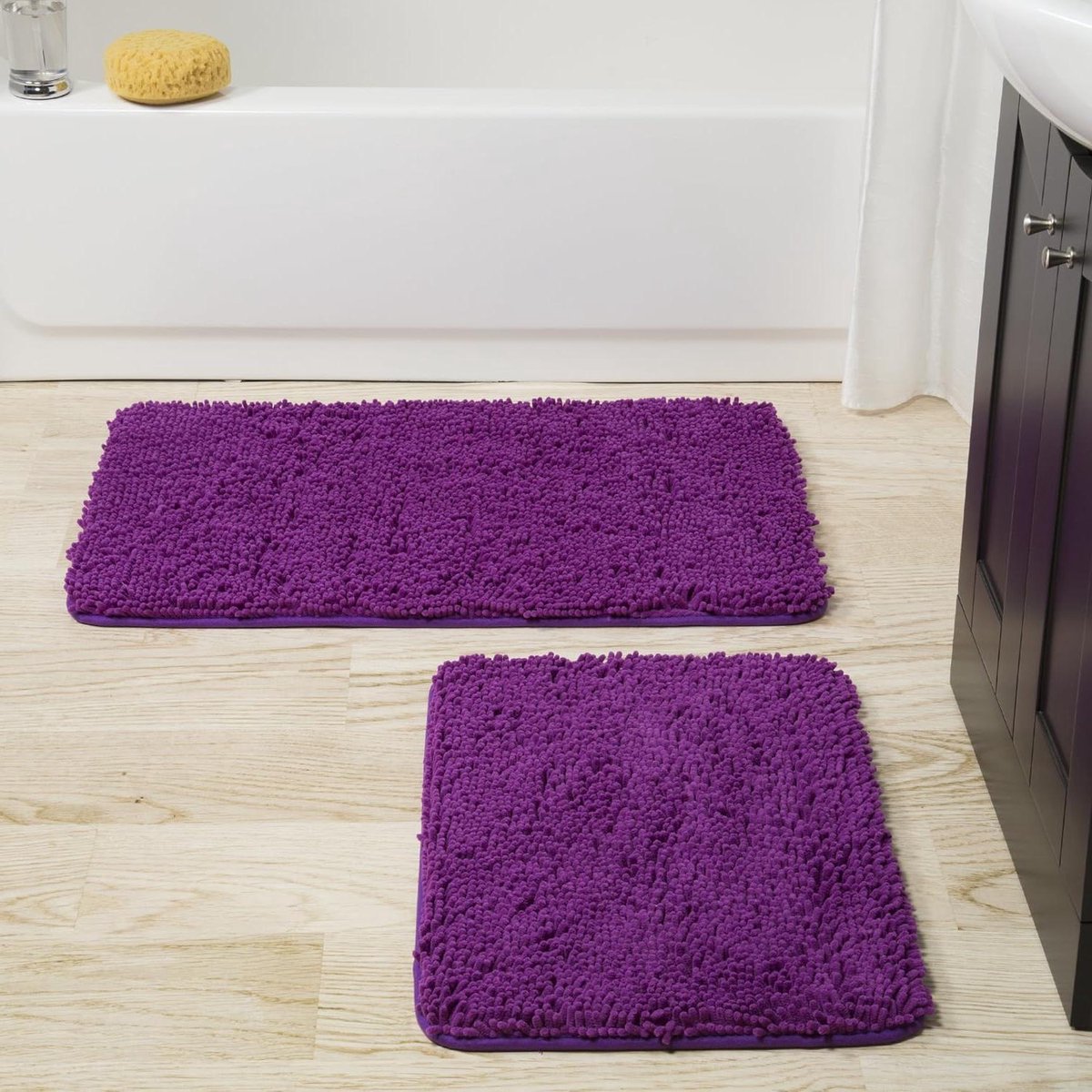 Badkamertapijten Set - Badmatten - Comfort na het douchen - Traagschuim met chenille - 81 x 53 cm - Paars