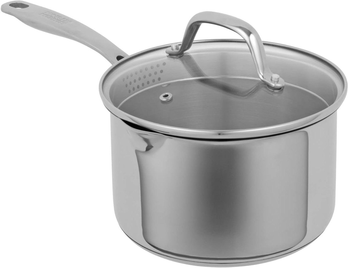 Steelpan - Kookpan - Koken en Afgieten - Twee schenktuiten - 18 cm - Zilver