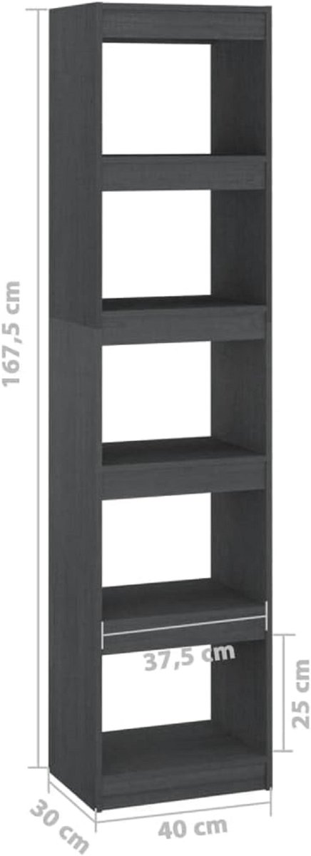 Boekenkast- Boekenkast Massief Grenenhout 3 Vakken – Houten Opbergkast en Room Divider – Vrijstaand Multifunctioneel Rek 108,2x32,5x12,6 cm – Woonkamer, Kantoor – Grijs – abtkantoor