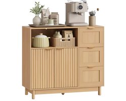 J&R Buffetkast - Houten buffetkast - Dressoir kast - Dressoirkast - Opbergkast - Woonkamer kast - Keukenkast - Verstelbare plank - 3 laden - 3 lades - Hout - Lichtbruin