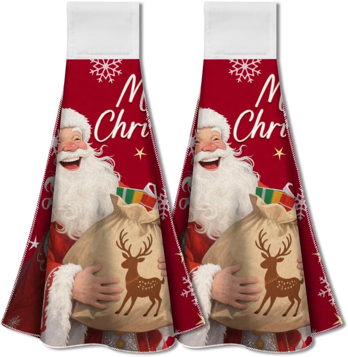 Set van 2 Hangende Handdoeken voor Kerstmis - Santa Claus - Keuken met Lussen - Vrolijk Kerst Handdoek Microvezel Zacht Absorberend Hangdoek 30x30cm voor Thuis