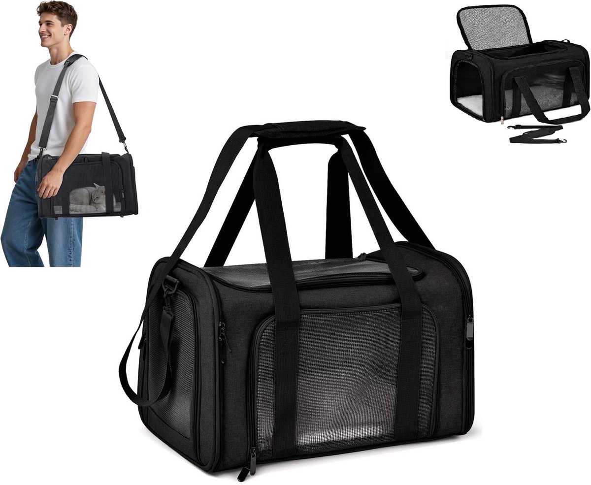 SMH LINE® Draagtas Hond en Kat - Hondentas - Reistas - Kattentas - Draagtas Huisdieren - 45x34x34 cm - Max 6.8 Kg - Zwart