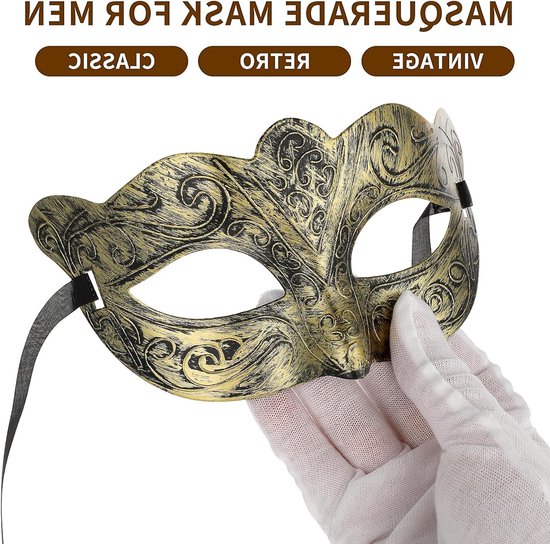 Masquerade Masker voor Mannen - Venetiaans Feestmasker voor Halloween, Carnaval en Cosplay Accessoire — afbeelding 3