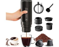 Draagbaar koffiezetapparaat, 20 bar druk, 2-in-1 koffiezetapparaat, automatische opwarmtijd van 4-6 minuten, grote capsules, gemalen koffie, zwarte koffie.