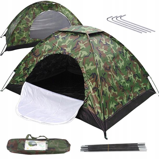 Kampeertent - Camouflagetent - Strandtent - Opvouwbare Tent - 2 persoons Outdoor Tent - Groen - Polyester - 200×150×110cm - Waterdicht & Windbestendig - Voor Kamperen & Wandelen