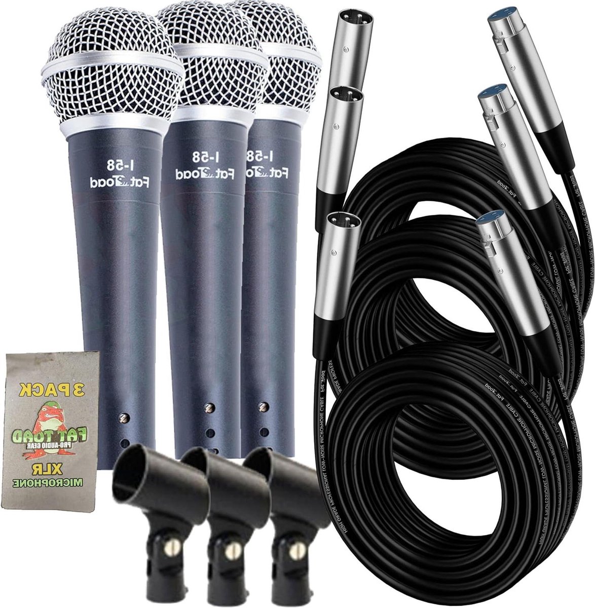 Dynamische Zangmicrofoons - Handmicrofoons Podiummicrofoons - Live Zingen Opnemen - Cardioïde Unidirectioneel - 3 stuks 6 m - Zwart