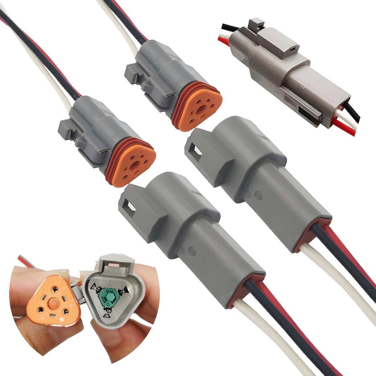 3-polige grijze verzegelde stekker (2 sets) mannelijk en vrouwelijk - waterdicht, elektrische draad stekker met 16 AWG-kabel voor motorfietsen, scooters, auto's, boten