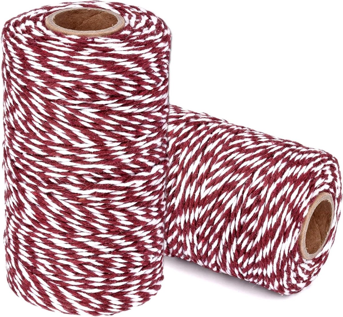 Katoenen Touw - Bakkers Touw Verpakkingskoord - Cadeauverpakking Ambachten - Duurzaam Katoen Natuurlijk - 200 m 2 mm - Donkerrood Wit