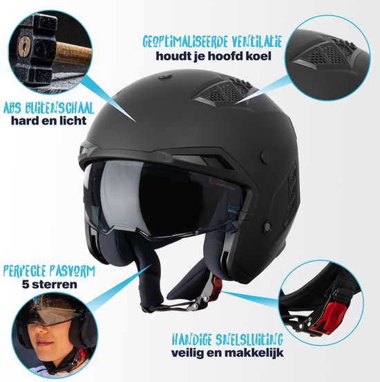 VINZ Kioto Streetfighter helm - Mat Zwart