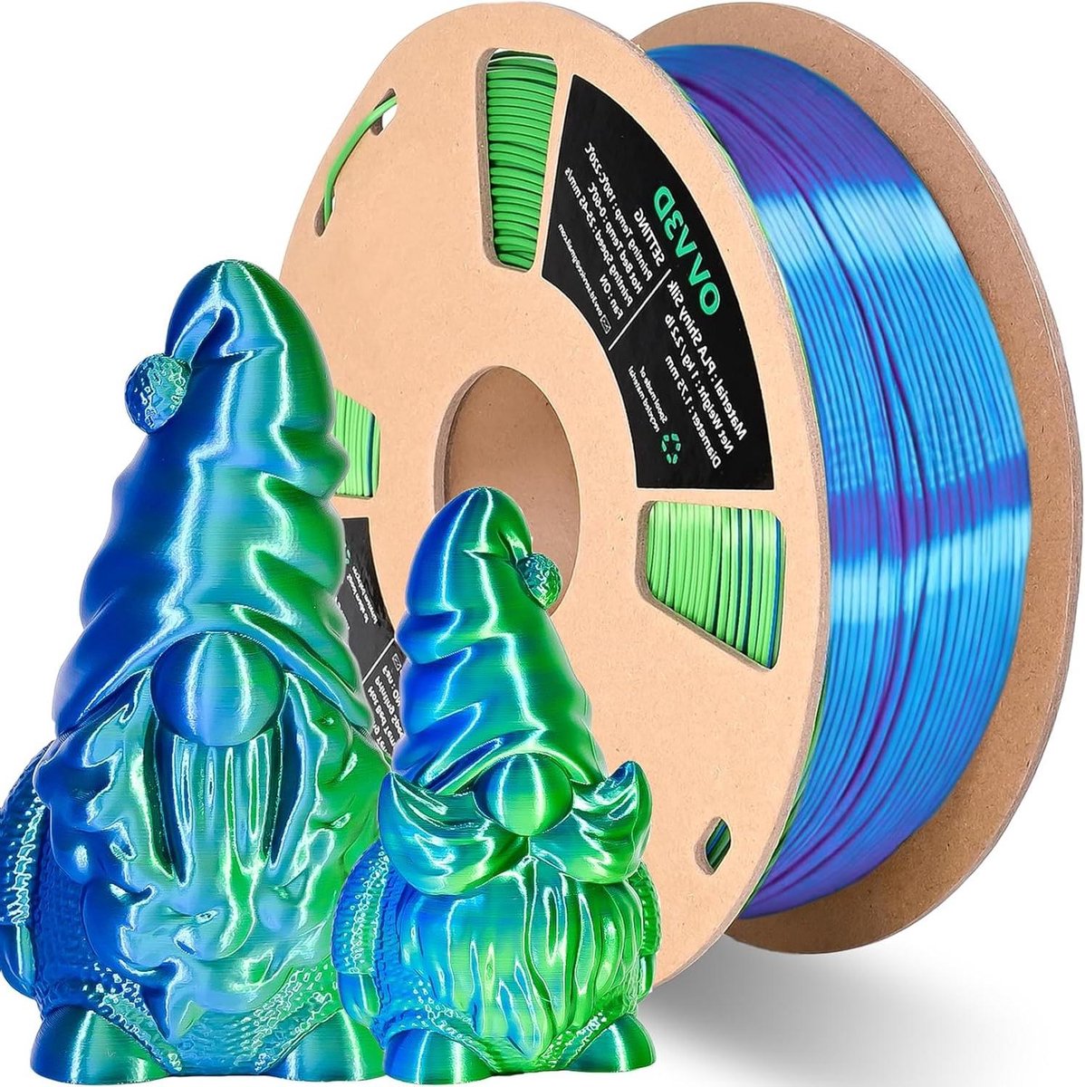 PLA Filament - 3D Printer Filament - 3D Prints Maken - Zijdeglans Dubbele Kleur - 1.75mm 1kg - Blauw Groen