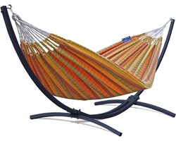 Tweepersoons Hangmat - Hangmat met standaard - Ontspannen in de tuin - Verzinkt metalen frame - 350 x 120 cm