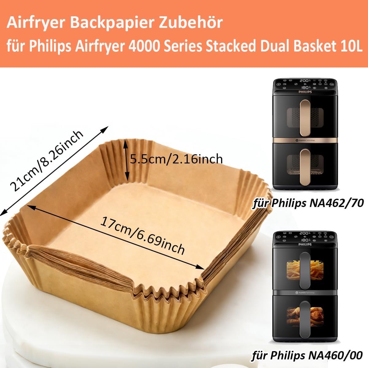Airfryer Frituurpapier 100 stuks 21x17 cm, anti-aanbak, oliebestendig, compatibel Philips 4000, Ninja, Cosori - Afbeelding 3