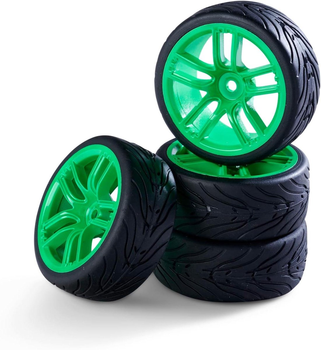 Wielenset 10 Spaken - RC Banden Set - RC Auto Rijgedrag - Speciaal Rubbermengsel - Schaal 1:10 - Groen