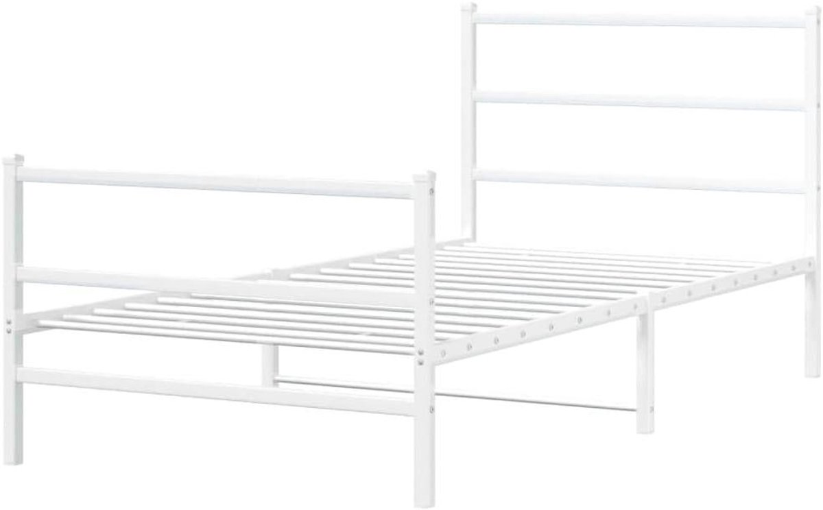 Metalen Bedframe - Ledikant Ombouw - Slaapkamer Inrichten - Robuuste Stalen Constructie - 107x203 cm - Wit