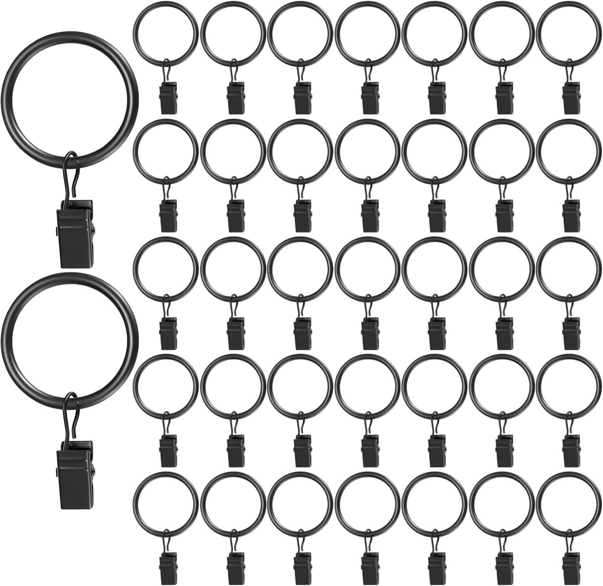 longziming - Gordijnringen - 50 Stuks Gordijnringen Met Clips - Metalen Curtain Rings 32mm - Voor Gordijnstang, Raamdecoratie, Douchegordijn En Waslijn - Zwart