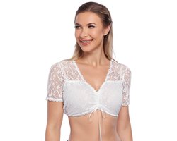 Dames crop top met kant Boho crop top Doorschijnende top met V-hals Shirt van elastisch netstof Dunne zomerse feesttop Wit 40