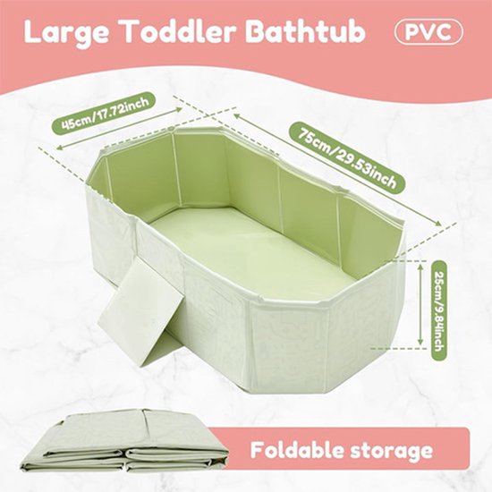 Opvouwbaar Baby badje - Inklapbaar bad - Opvouwbaar badje met aftappluggen - 75*45*25cm - Draagbaar kinderbadje - Gemakkelijk op te bergen - Sterke isolatie - Badje geschikt voor thuis, camper en op reis - Groen van Little Dove — afbeelding 5
