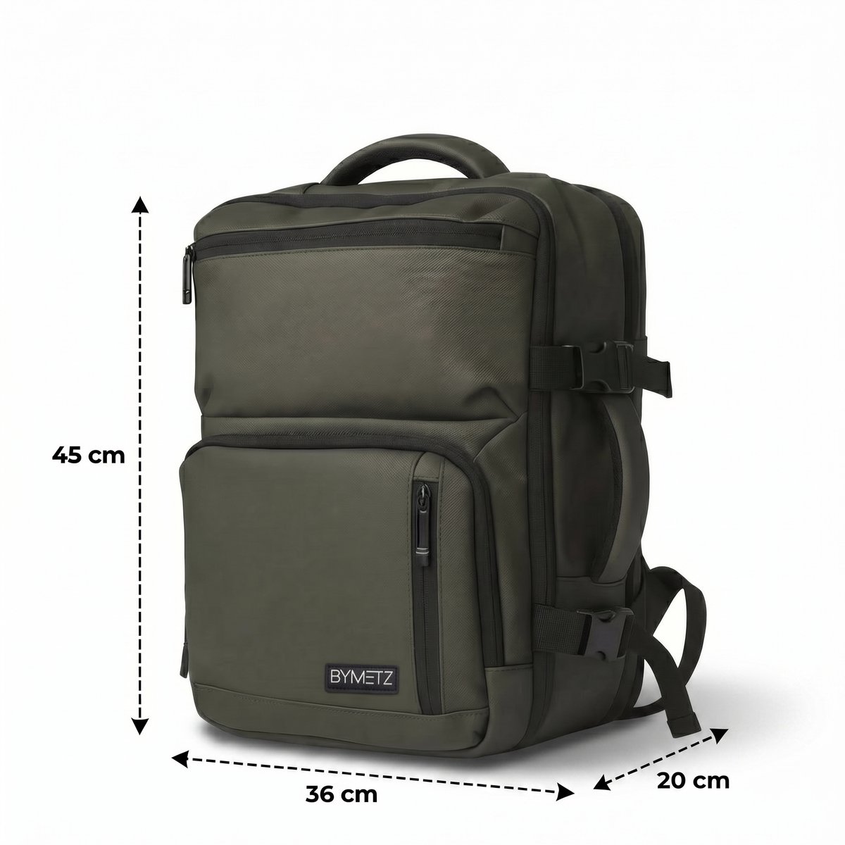 ByMetz 45x36x20 Handbagage Rugzak - Waterdicht - Laptopvak 17,3 - Olive