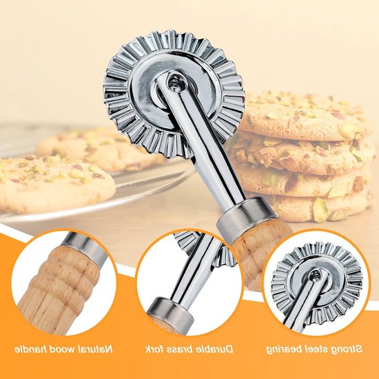 EGoods - Ravioli Snijder Wiel Pasta Crimper Met Lange Houten Handvat voor Keukengebruik van EGoods — afbeelding 4