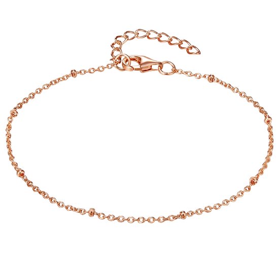 Gouden enkelband met fijne schakels en kleine kraaltjes, met karabijnsluiting.