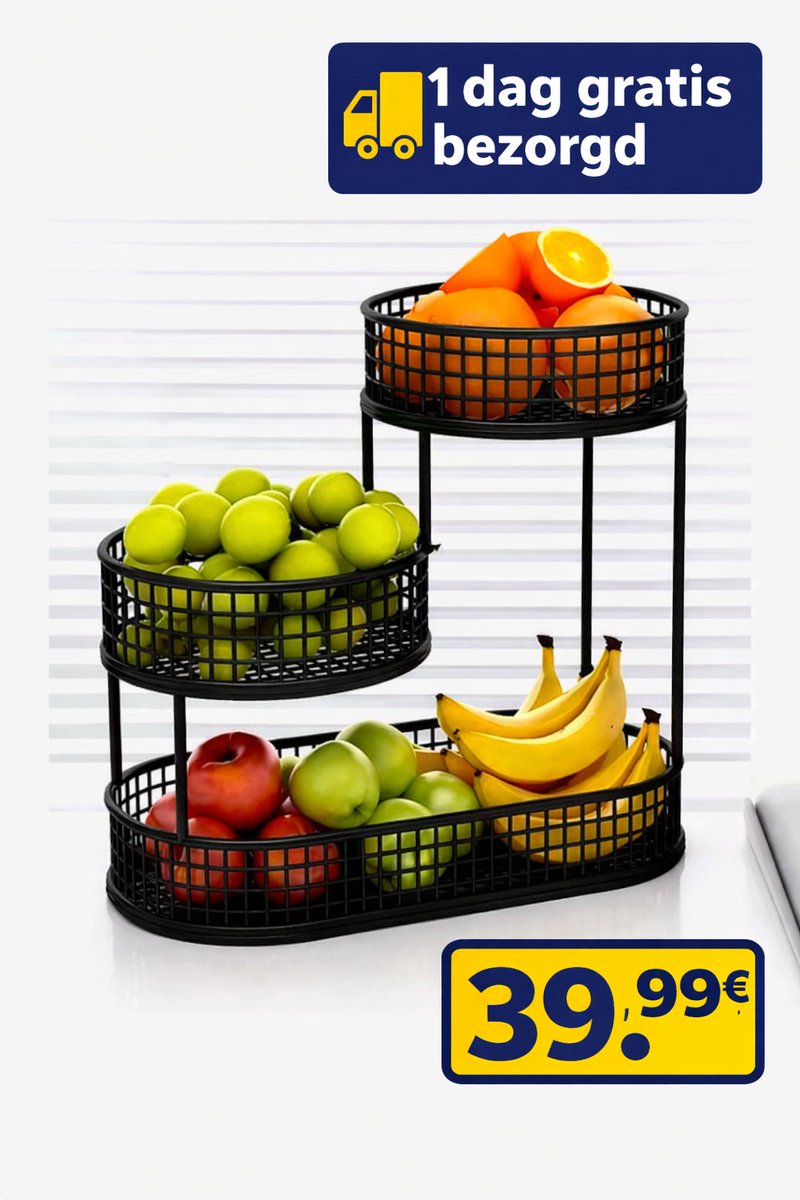 Bol.com Meerlaagse Metalen Fruitmand – Luxe Ronde Design, Groot & Duurzaam – Perfect voor Woonkamer, Koffietafel & Snacks – Morg... aanbieding