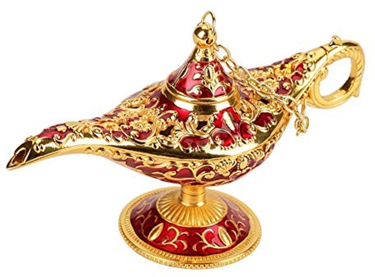 Golden crown - Estink Aladdin Wonderlamp - Decoratieve Olielamp - Goud Metaal - Magische Lamp - Golden Lace Red - Unieke Sfeer - Voor Thuis