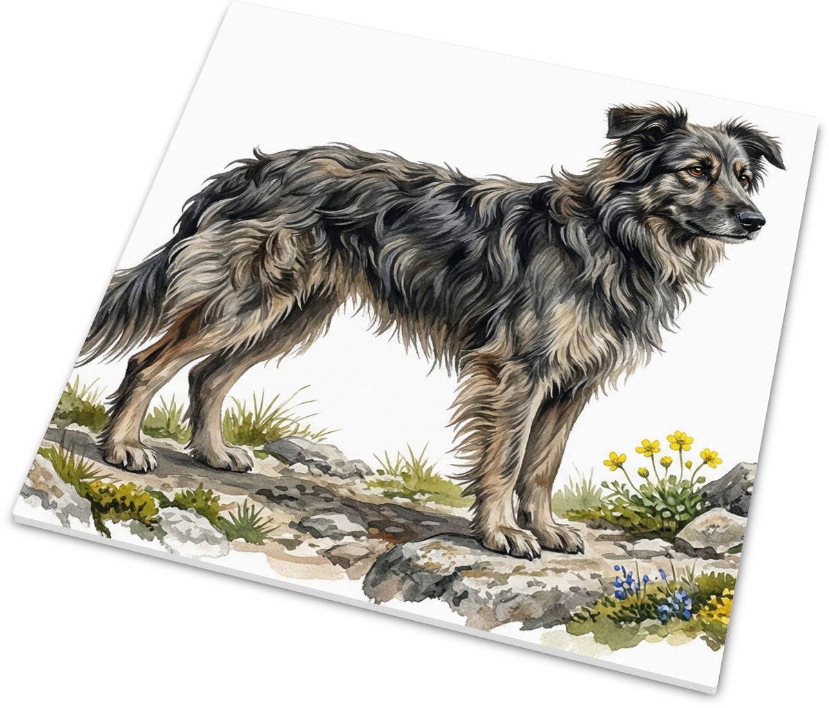 Tegeltje Pyrenese herdershond illustratie - Honden Serie - Petit Berger met ruige vacht in