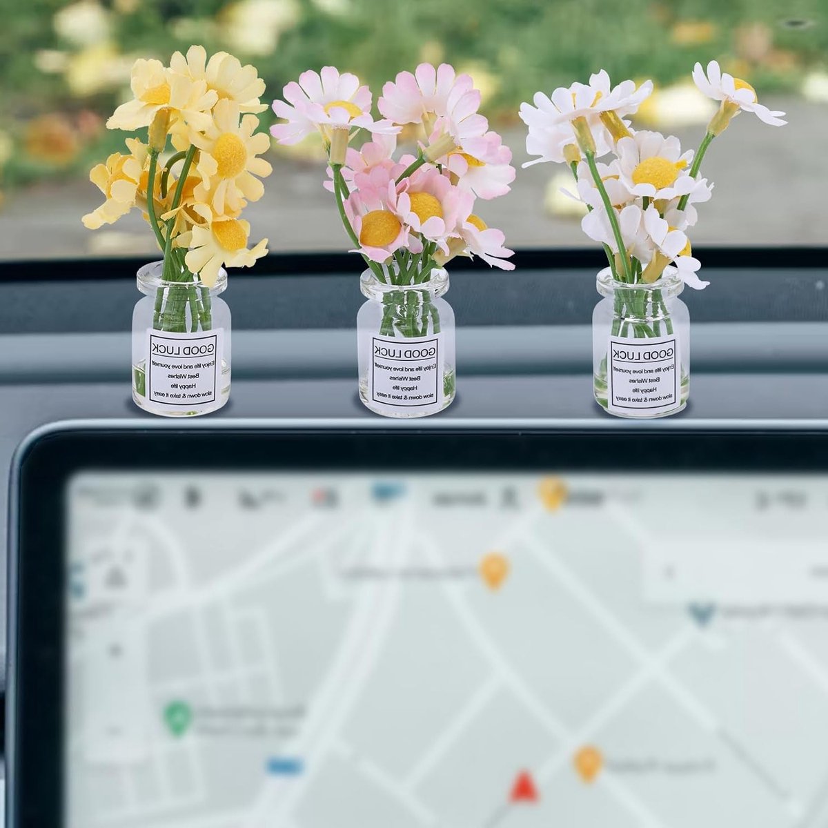 Florale Auto Dashboard Decoratie - Schattige Ornamenten voor Esthetische Interieuraccessoires en Leuke Cadeaus voor Vrouwen en Mannen (Daisy-Stijl)