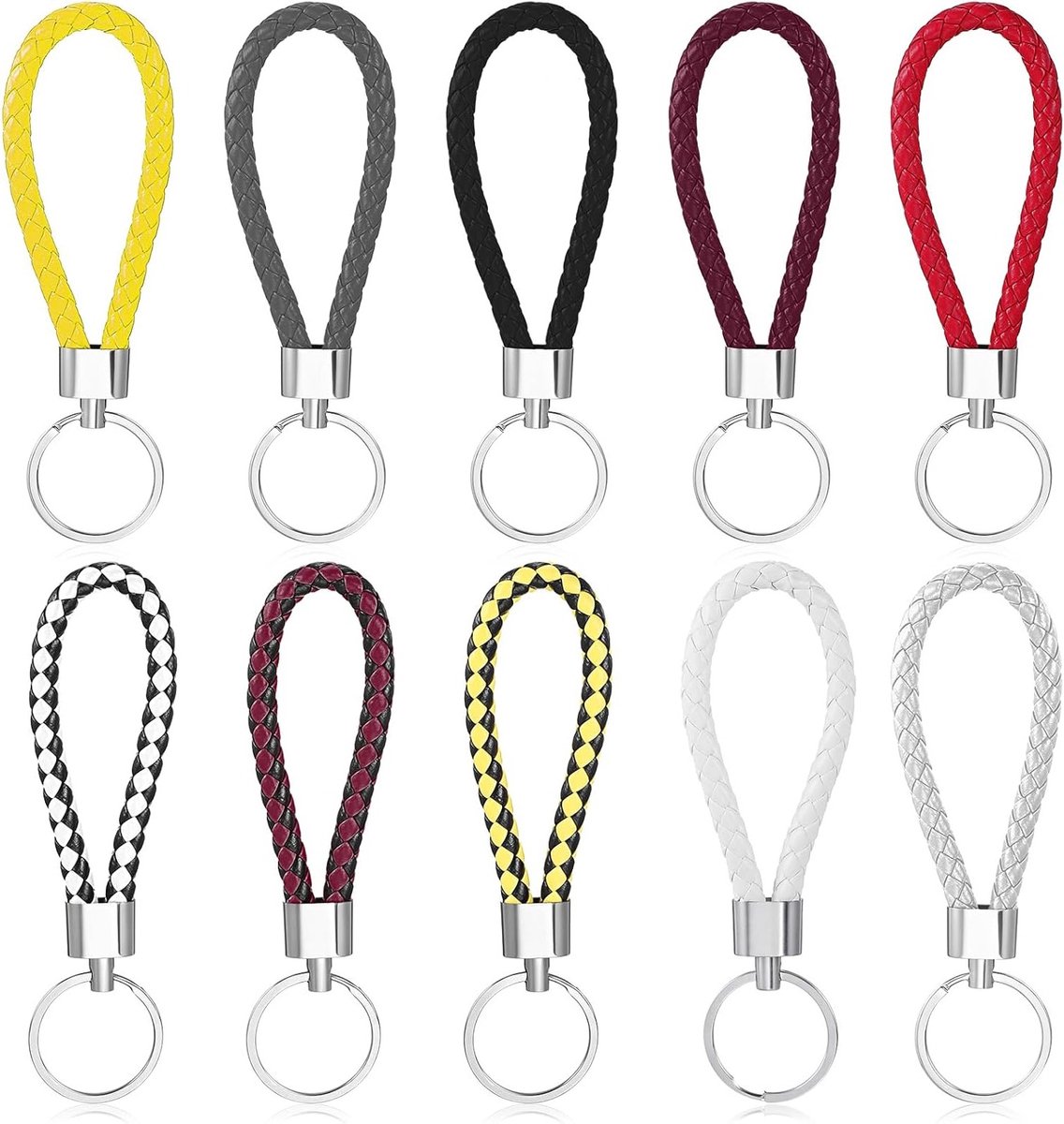 10PCS Sleutelhanger Band Gevlochten Leer Sleutelhanger Handgeweven Touw Lanyard Accessoires 360 Graden Draaiend voor Auto Sleutels en Tassen