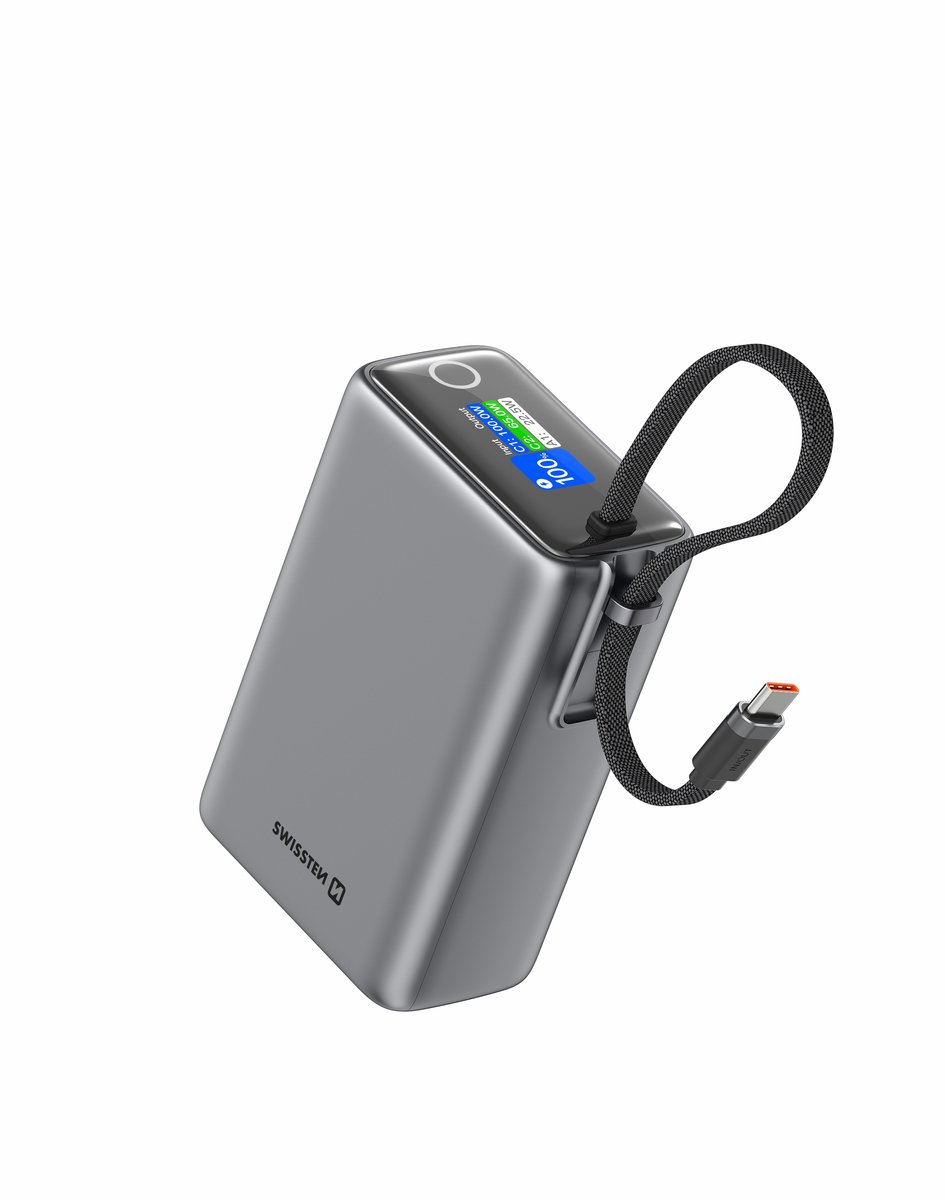 Swissten Powerbank Vliegtuiggeschikt (100W) - 22013977 - 25.000 mAh - Grijs