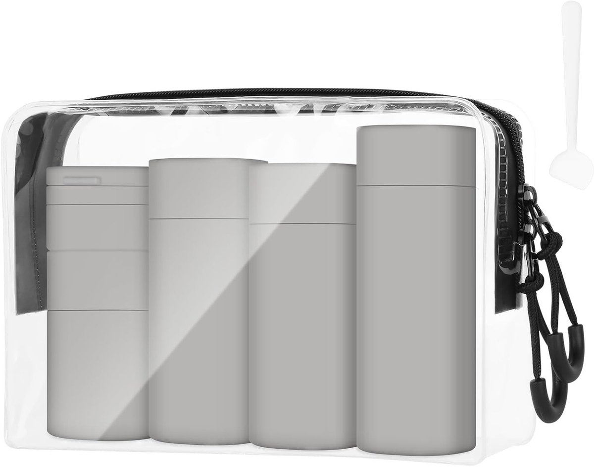 Reisflesjes Set voor Toiletten, Lekvrije Silicone Containers, Mini Lege Knijpflesjes voor Shampoo, Conditioner en Lichaamslotion - Grijs