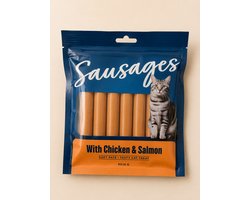 Katten Snoepjes Worstjes Kip & Zalm – 8x16g – Zachte Katten Snack