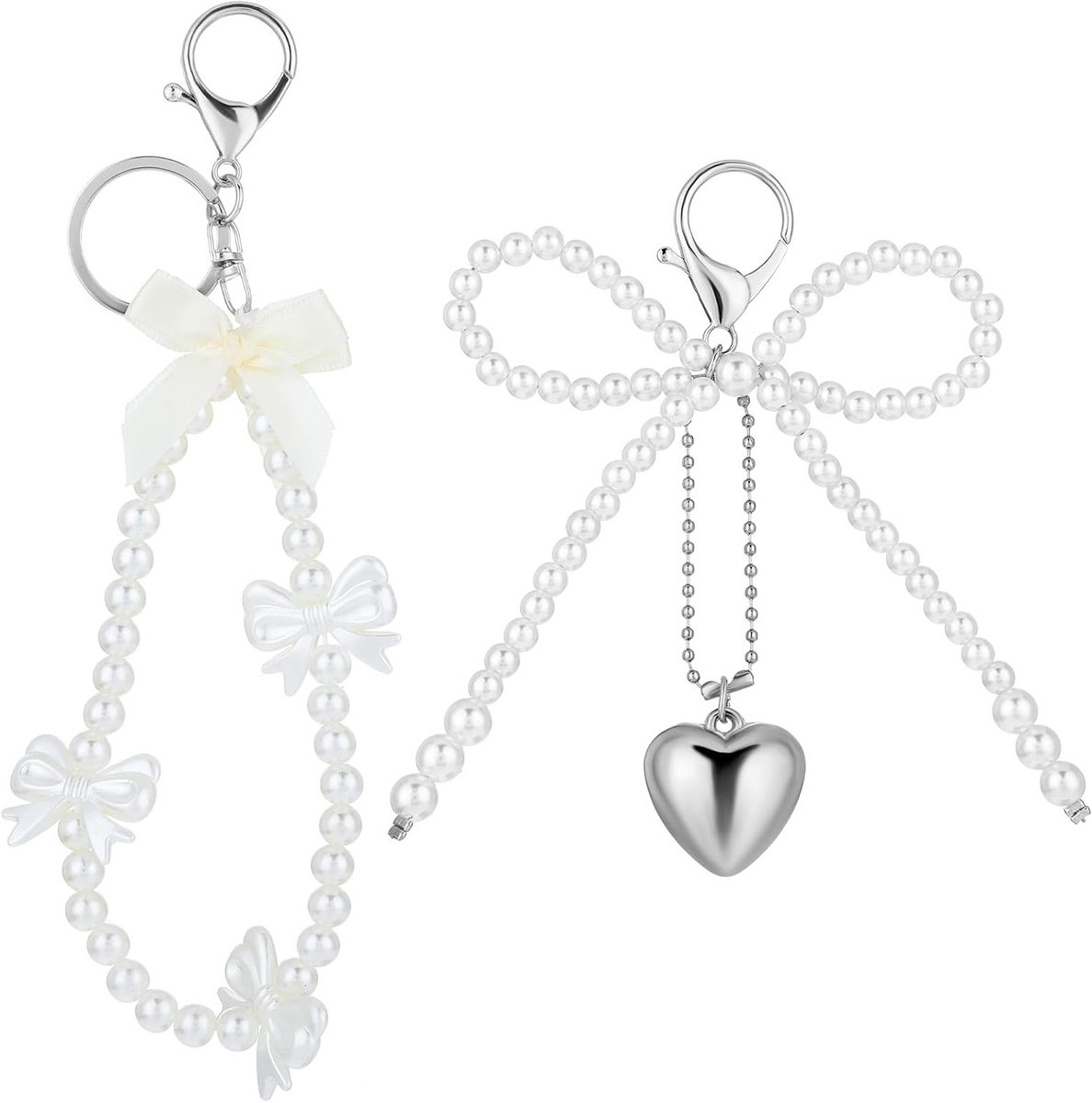 2 Stuks Parelsleutelhanger met Boog voor Vrouwen, Schattige Tasaccessoire, Aesthetic Sleutelhanger voor Handtas en Portemonnee