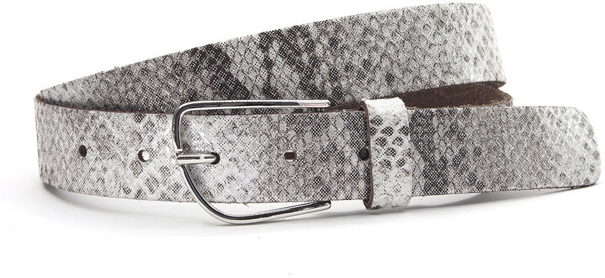 Leren witte dames riem met slangenprint - 3 cm breed - Leer - Jeans riem - Casual - Maat 90