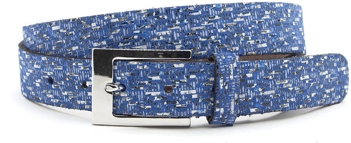 Dames ceintuur blauw tweed - 3 cm breed - Leer - Jeans riem - Casual - Maat 95