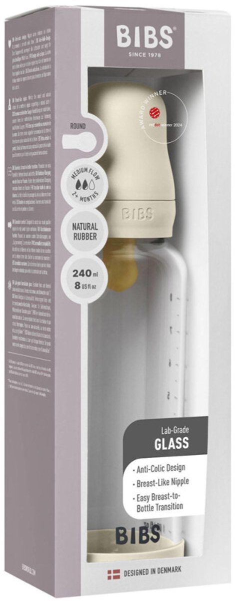 BIBS Fles - Medium Flow - 240 ml - Glas/Latex - Ivory van BIBS — afbeelding 4