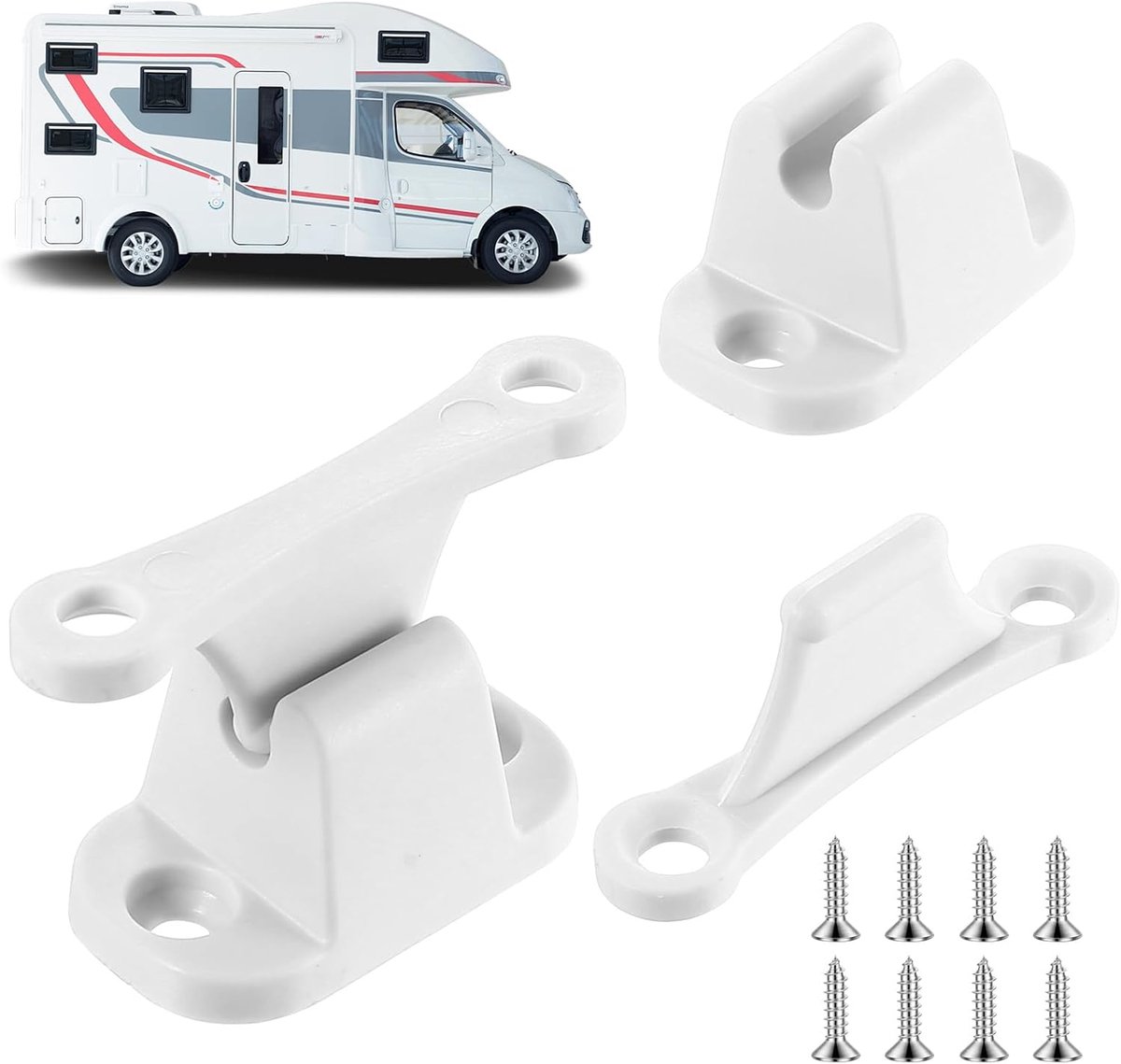 2 Sets Caravan Deurstopper Accessoires - Witte Deurhouder voor Motorhome - Plastic T-vormige Deurstopper voor Motorhomes - Caravans en Boten - Inclusief Schroeven
