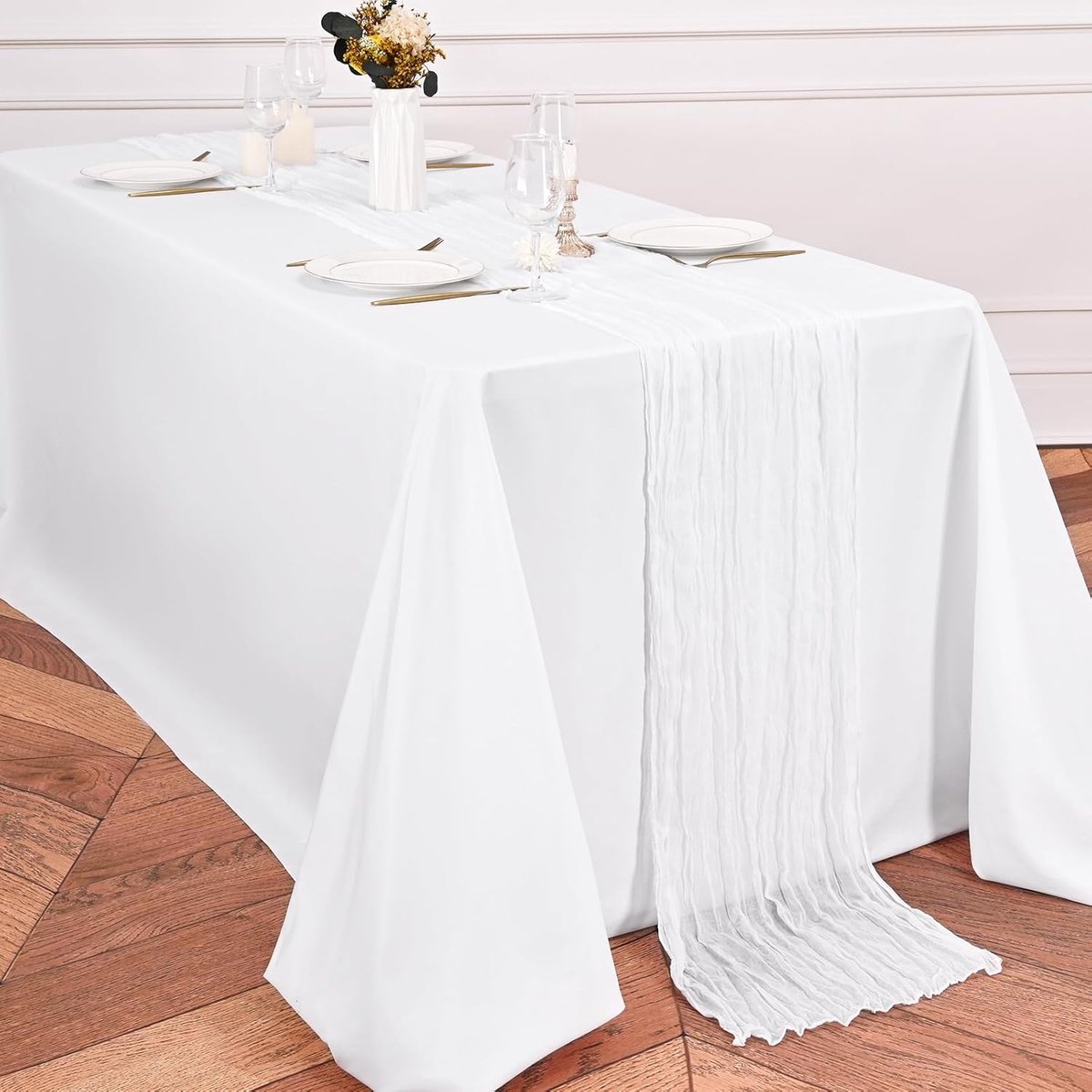 Tafelloper - Loper Stof - Decoratie Bruiloft - Rustiek Gaas - 10 Stuks 55x300cm - Wit