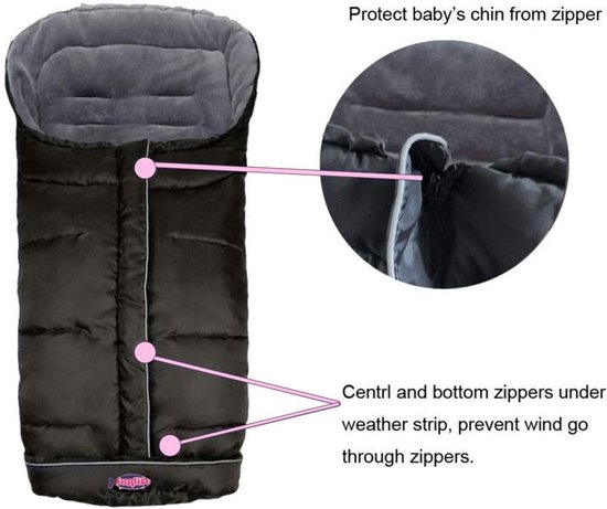 Kinderwagen Slaapzak - Voetenzak Peuter - Warme Wandelingen - Universele Pasvorm - 96.5 cm Hoogte - Zwart/Grijs — afbeelding 5
