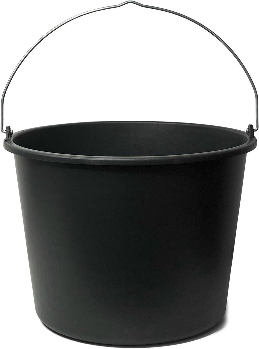 Bouwemmer Kunststof - Mortelcement emmer wateremmer - Materiaal Transport - Versterkte Rand Stabiele Bodem - 20 Liter - Zwart