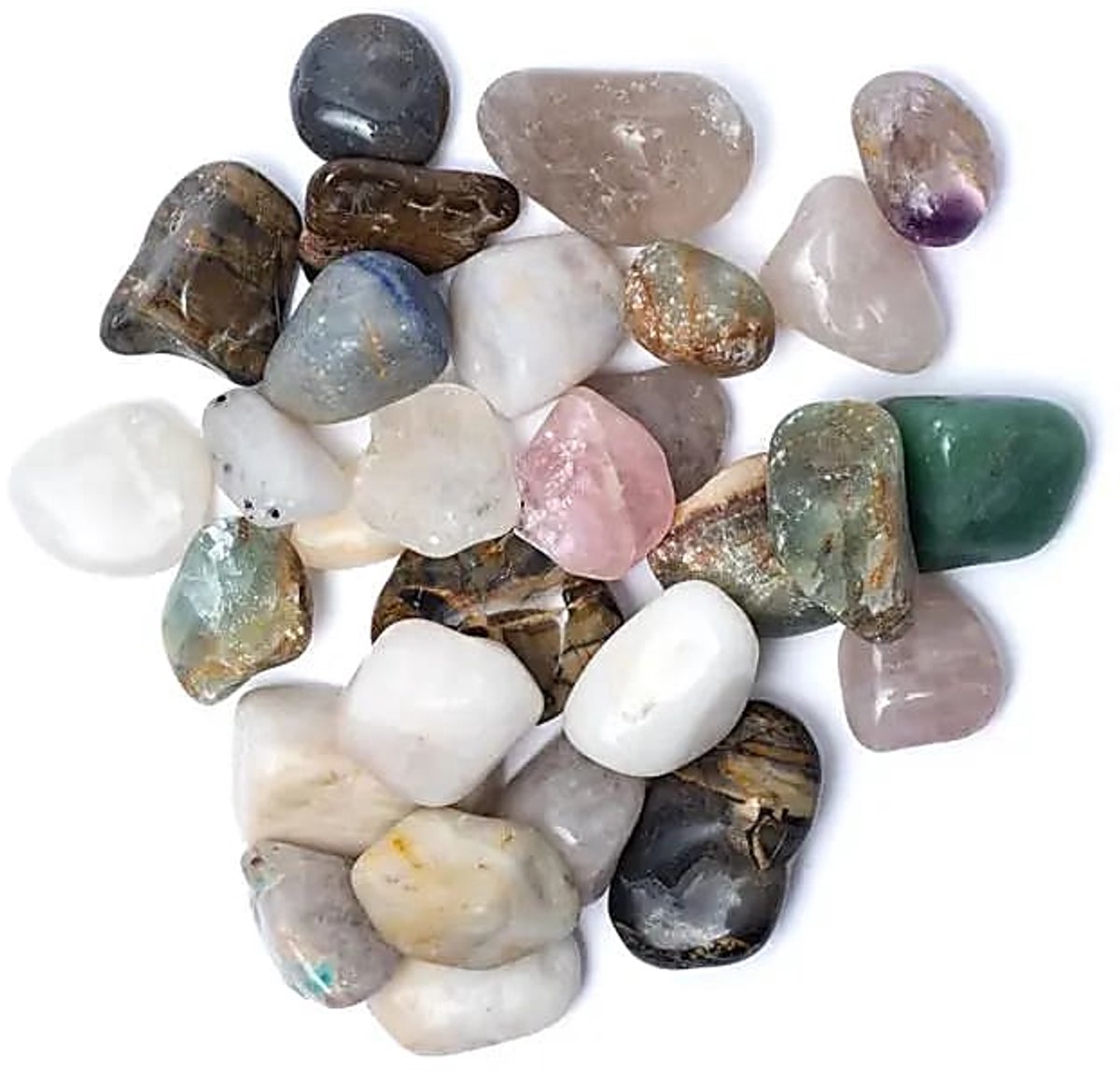 Gemengde Braziliaanse trommelstenen B-kwaliteit --set van 2 stuks - ±3-4cm; ±1000g