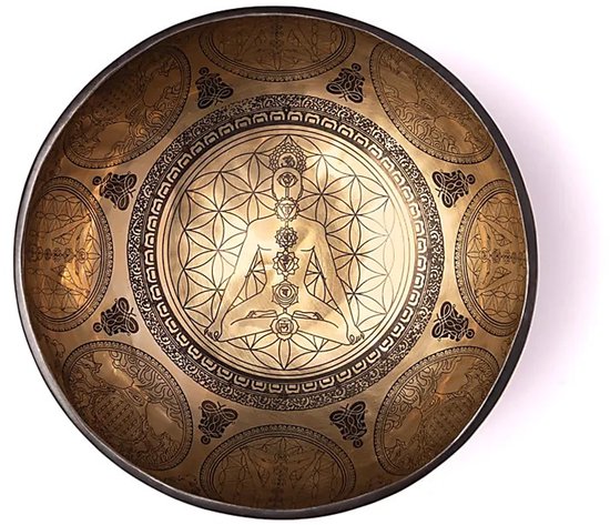 Lasergegraveerde klankschaal Chakra Flower of Life - ±1400-1600 G; ±22-24 Cm - ±1400-1600 g ; ±22-24 cm — afbeelding 2
