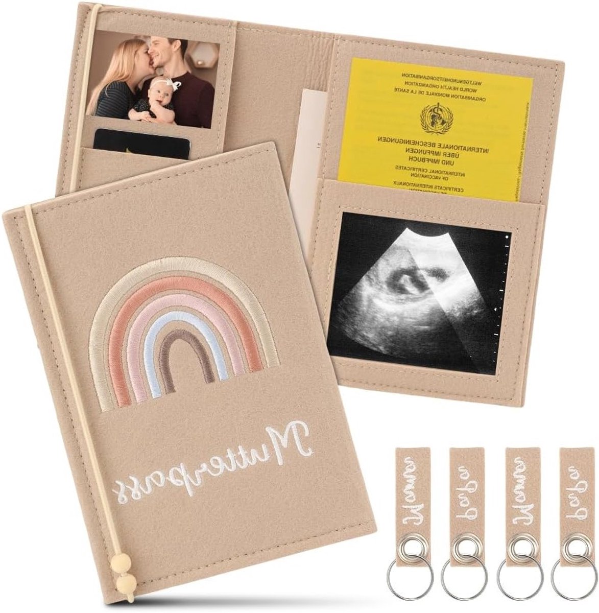 Set van 2 Vilt Covers voor Zwangerschapsboekje met Compartimenten, Beschermhoes voor Ultrasound, Vaccinatieboekje en Zorgverzekeringskaart, Ideaal voor aanstaande ouders