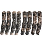 Zwart tattoo mouwen armmouwen set voor heren en dames – 8 stuks elastische tattoo sleeves met realistische tattoo print, biomechanisch patroon, schedel en ornament tattoo designs – naadloze arm sleeves