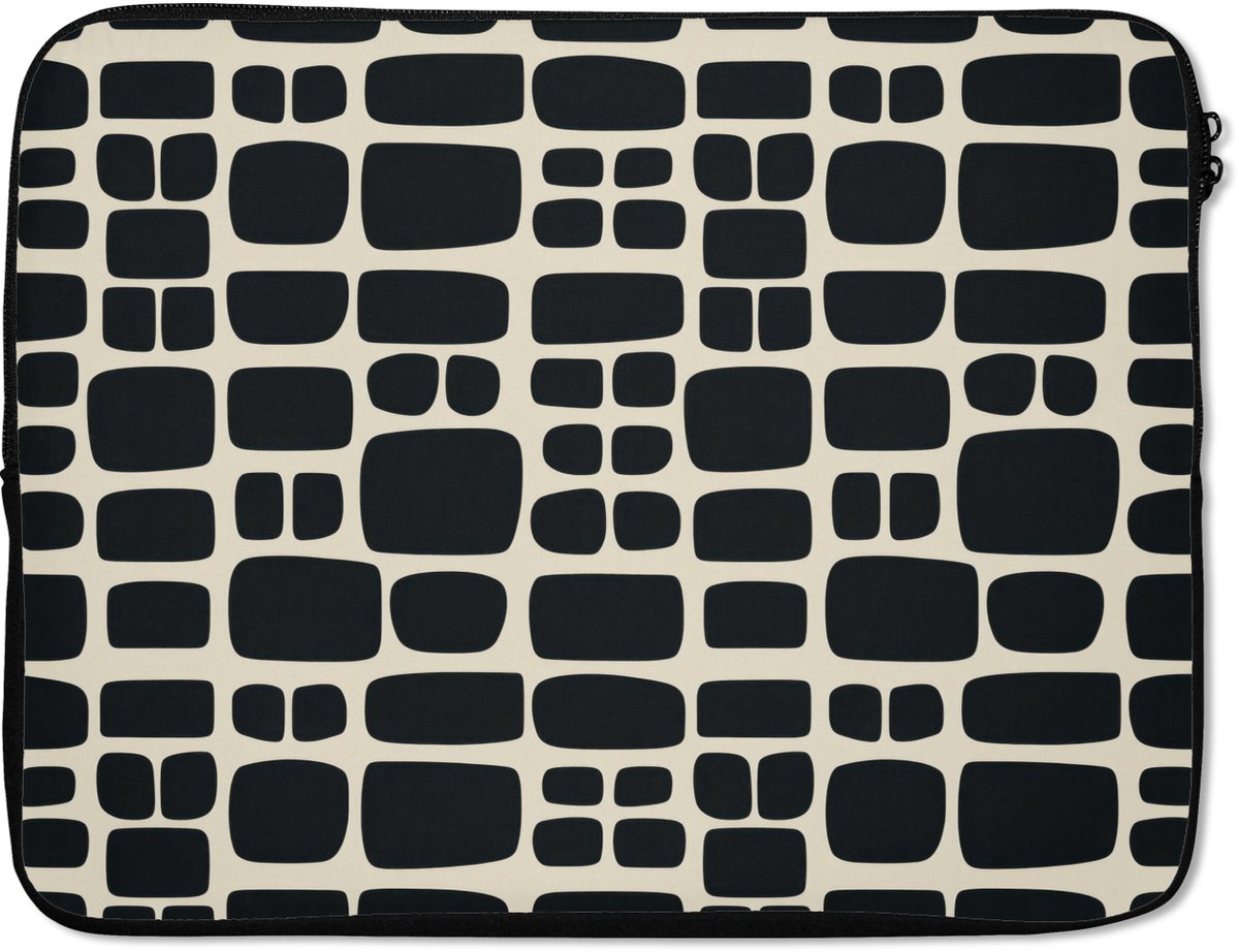 Laptophoes 17 inch - Modern - Organisch - Zwart - Laptop sleeve - Binnenmaat 41x28 cm - Zwarte achterkant