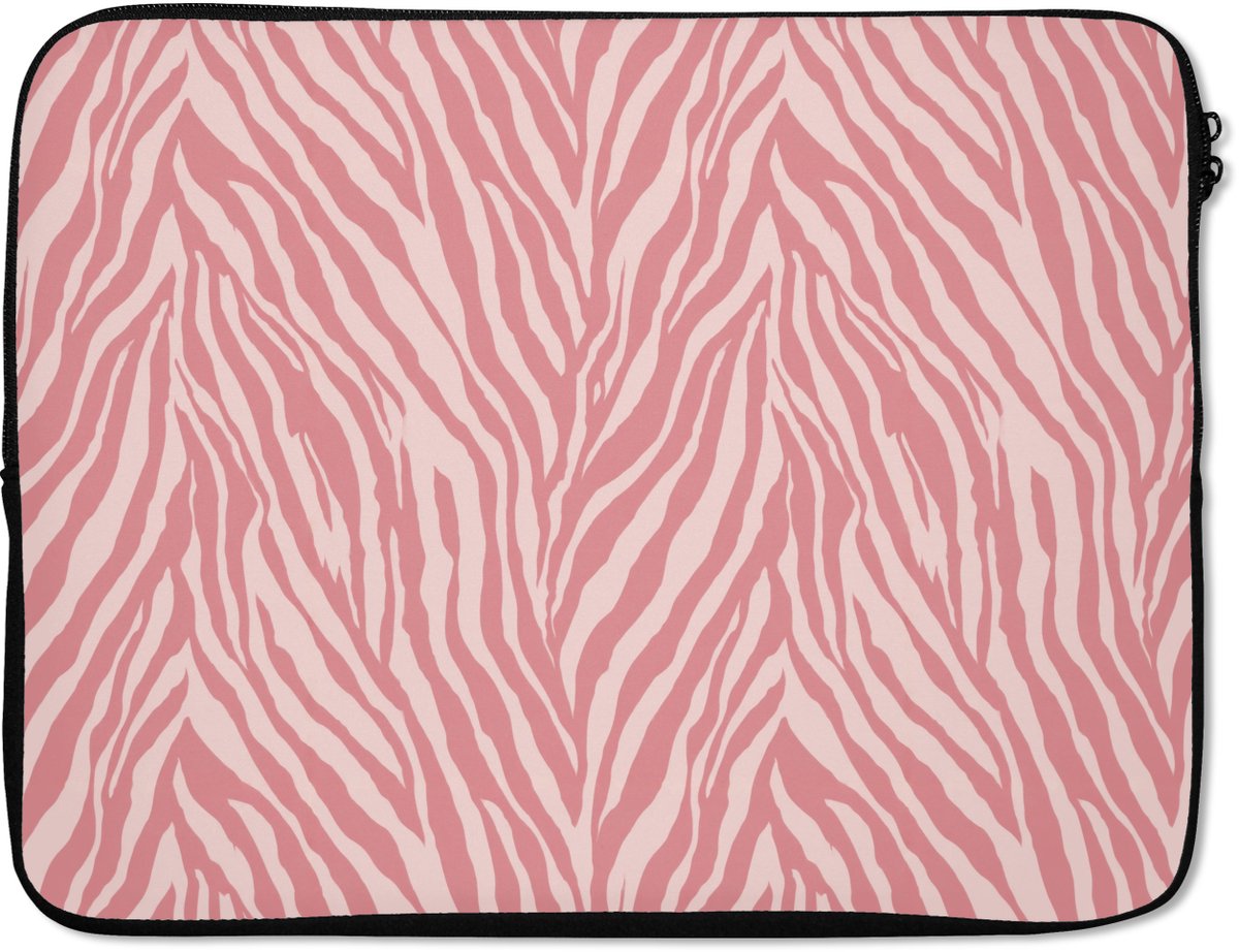 Laptophoes 15.6 inch - Zebra - Print - Roze - Laptop sleeve - Binnenmaat 37x26 cm - Zwarte achterkant